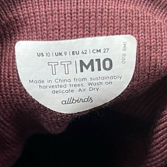 Allbirds Tree Toppers Men Size 10 Shoes Burgundy Red High Top Sneakers 0918 RM1 - Picture 8 of 8